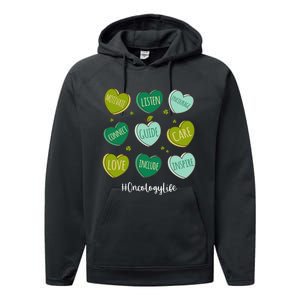 Retro Hearts Oncology Nurse Life Funny St Patrick's Day Performance Fleece Hoodie