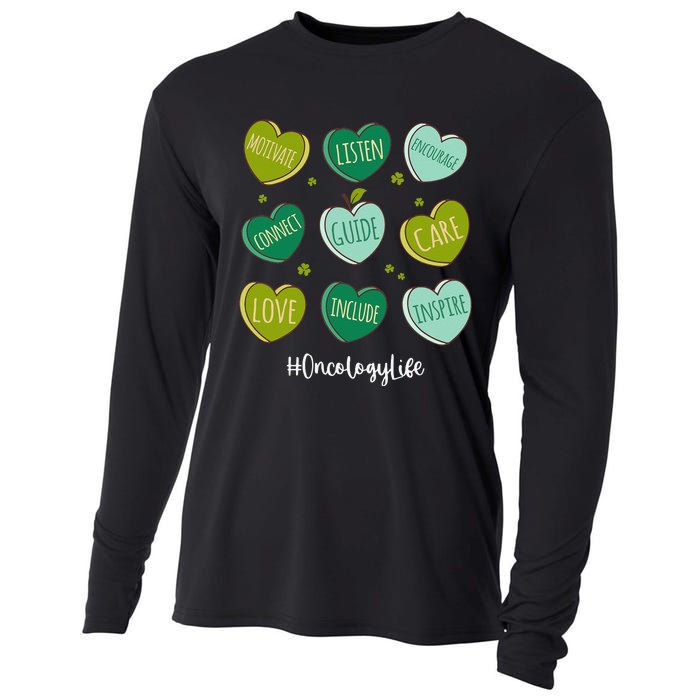 Retro Hearts Oncology Nurse Life Funny St Patrick's Day Cooling Performance Long Sleeve Crew