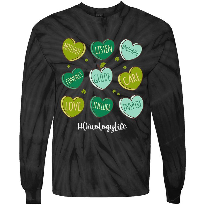 Retro Hearts Oncology Nurse Life Funny St Patrick's Day Tie-Dye Long Sleeve Shirt