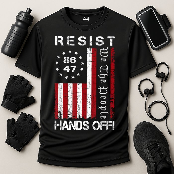 Resist Hands Off Protest 8647 86 47 Flag Protest Cooling Performance Crew T-Shirt
