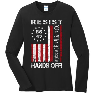 Resist Hands Off Protest 8647 86 47 Flag Protest Ladies Long Sleeve Shirt