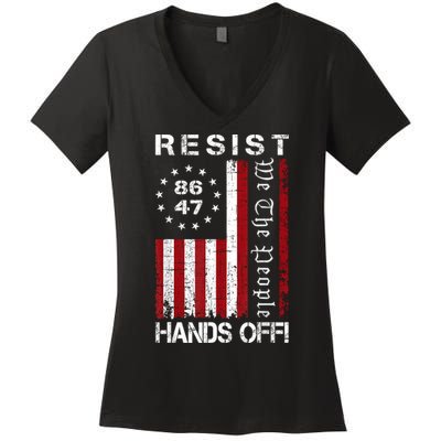 Resist Hands Off Protest 8647 86 47 Flag Protest Women's V-Neck T-Shirt