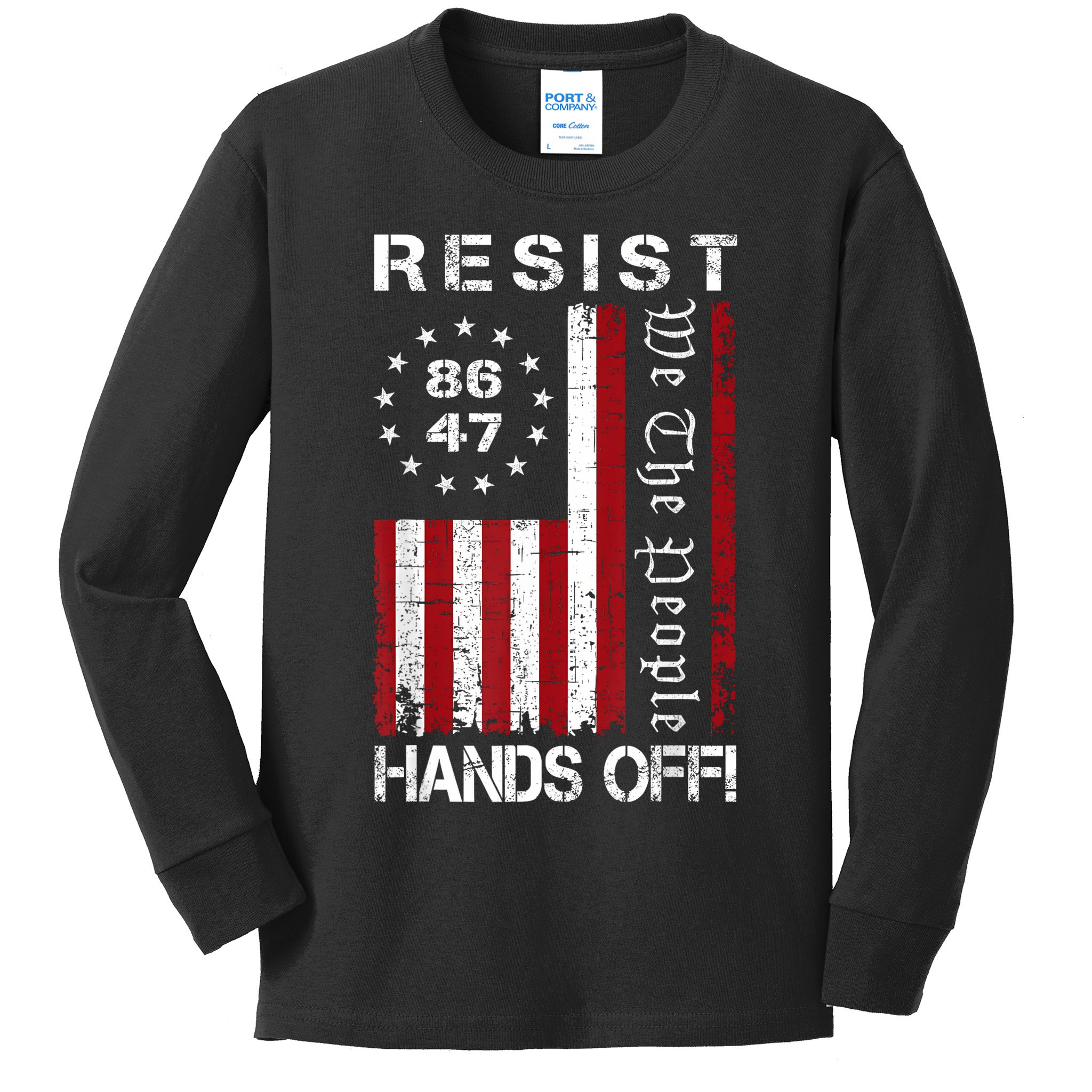 Resist Hands Off Protest 8647 86 47 Flag Protest Kids Long Sleeve Shirt