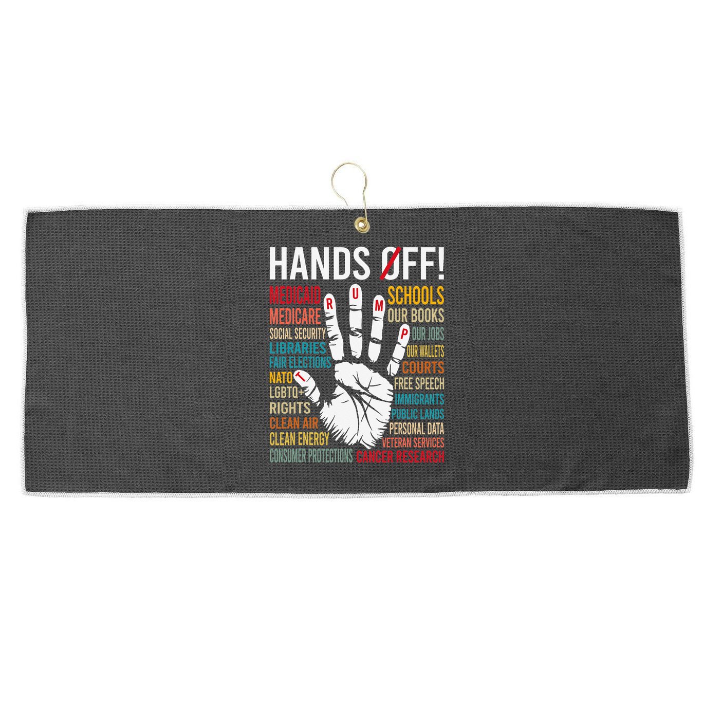 Resist Hands Off Protest Large Microfiber Waffle Golf Towel