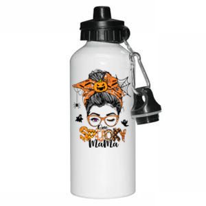 Retro Halloween One Spooky Mama Messy Bun Bandana Pumpkin Gift Aluminum Water Bottle