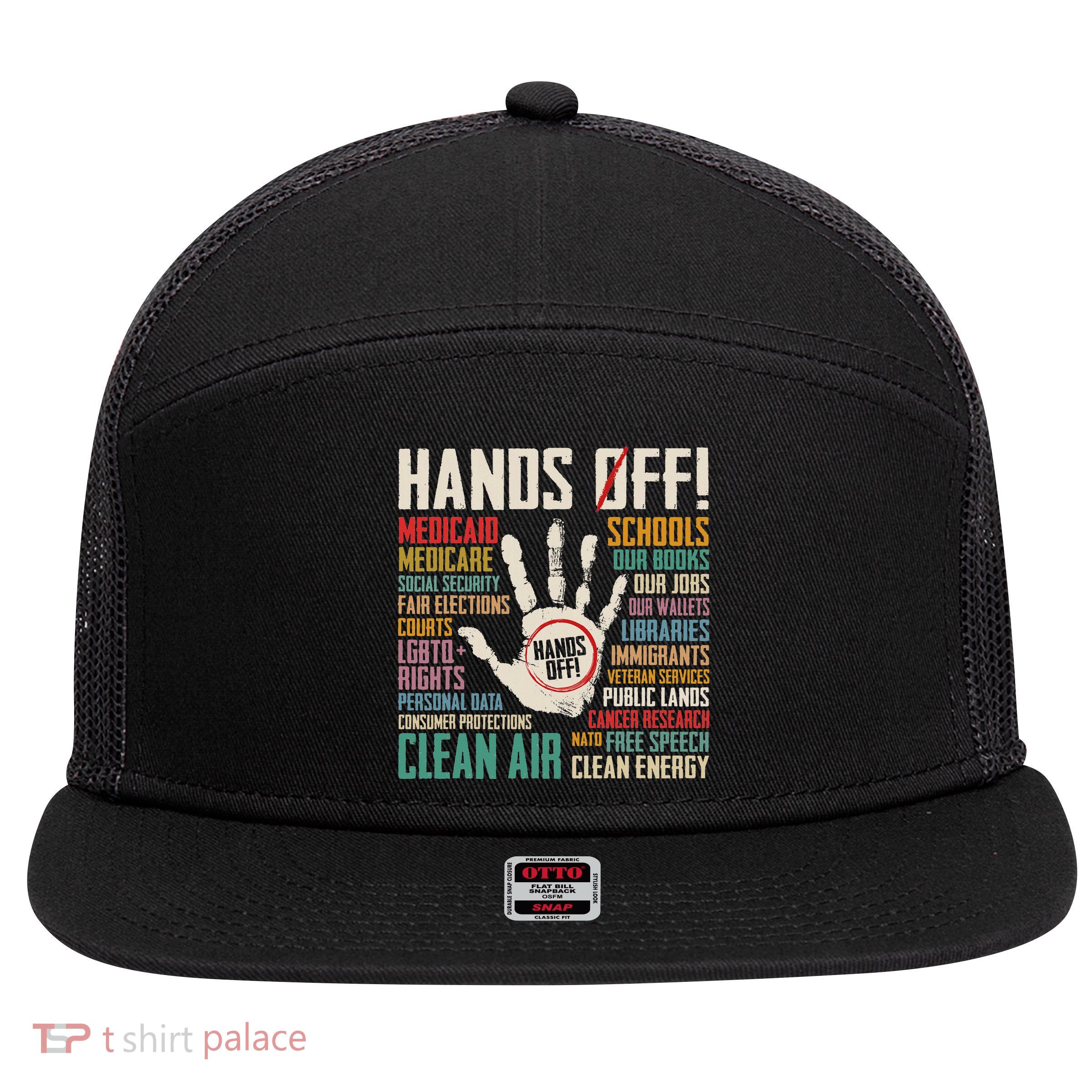 Retro Hands Off Protest Social Security And Medicare Protest 7 Panel Mesh Trucker Snapback Hat