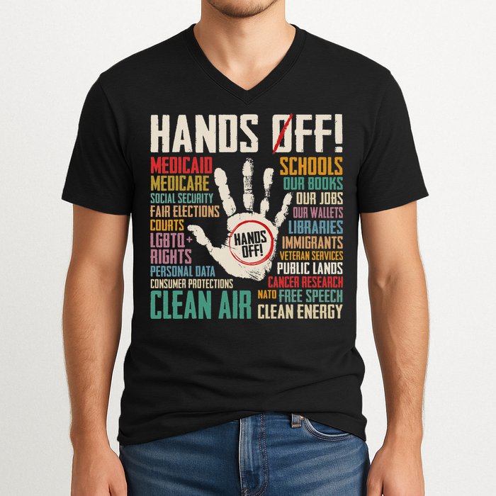 Retro Hands Off Protest Social Security And Medicare Protest V-Neck T-Shirt