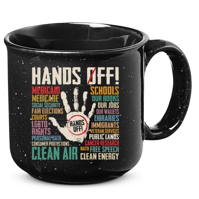 Retro Hands Off Protest Social Security And Medicare Protest 15oz Campfire Ceramic Mug