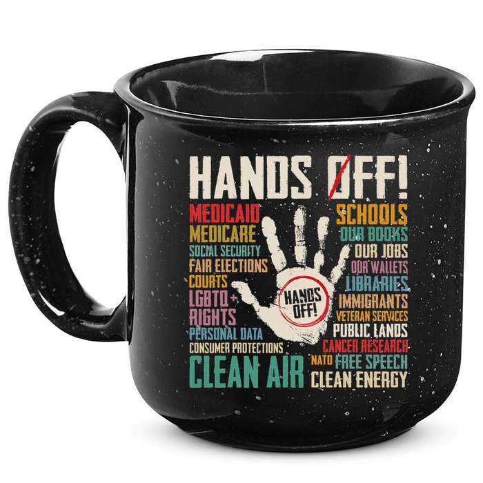 Retro Hands Off Protest Social Security And Medicare Protest 15oz Campfire Ceramic Mug