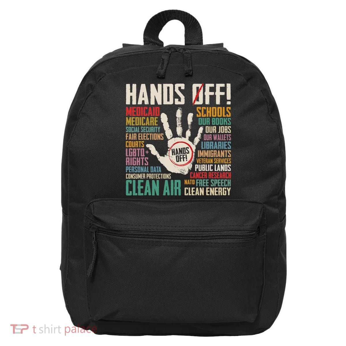 Retro Hands Off Protest Social Security And Medicare Protest 16 in Basic Backpack