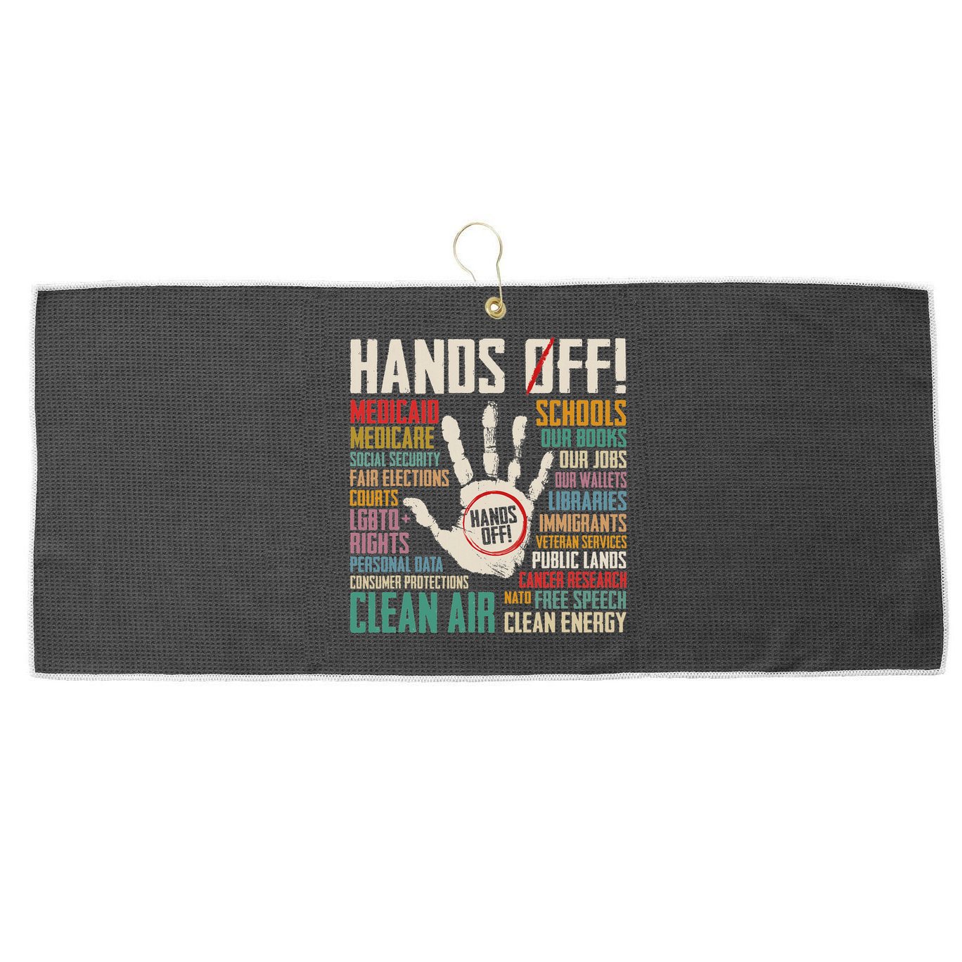 Retro Hands Off Protest Social Security And Medicare Protest Large Microfiber Waffle Golf Towel