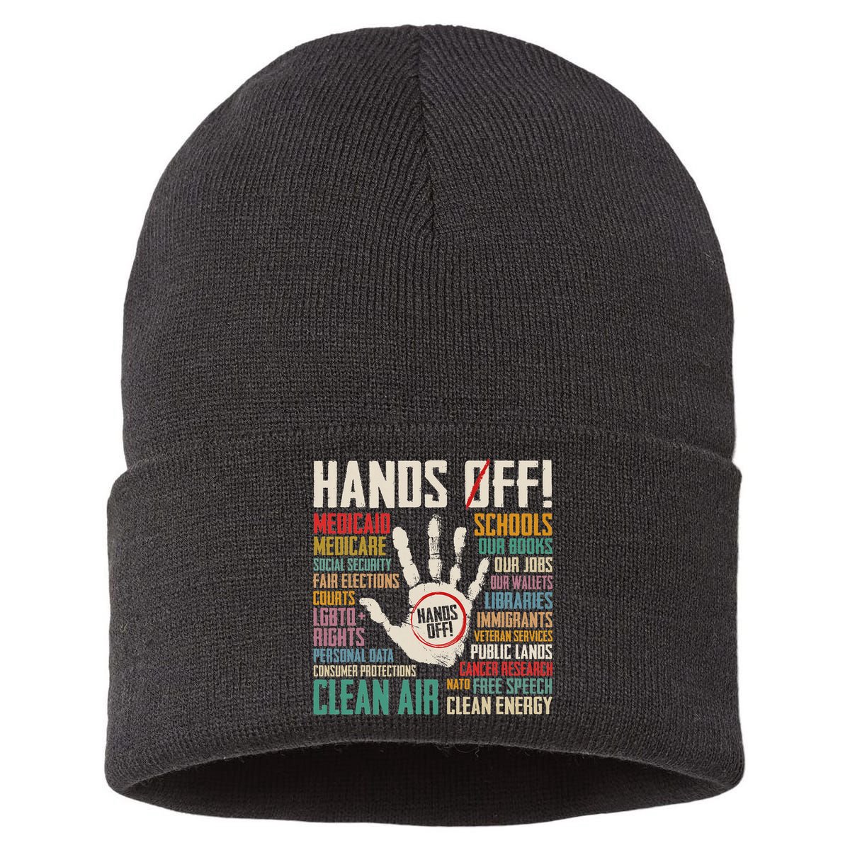 Retro Hands Off Protest Social Security And Medicare Protest Sustainable Knit Beanie