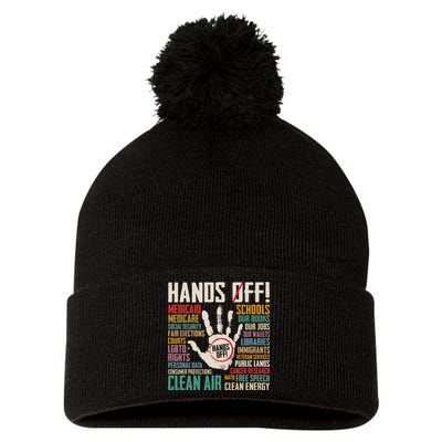 Retro Hands Off Protest Social Security And Medicare Protest Pom Pom 12in Knit Beanie