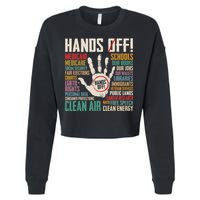 Retro Hands Off Protest Social Security And Medicare Protest Cropped Pullover Crew