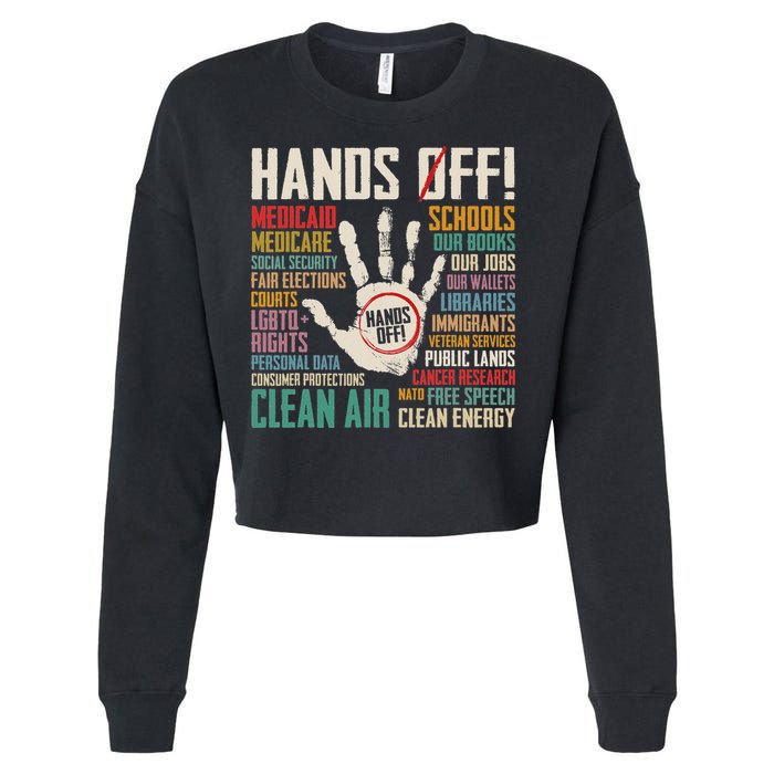 Retro Hands Off Protest Social Security And Medicare Protest Cropped Pullover Crew