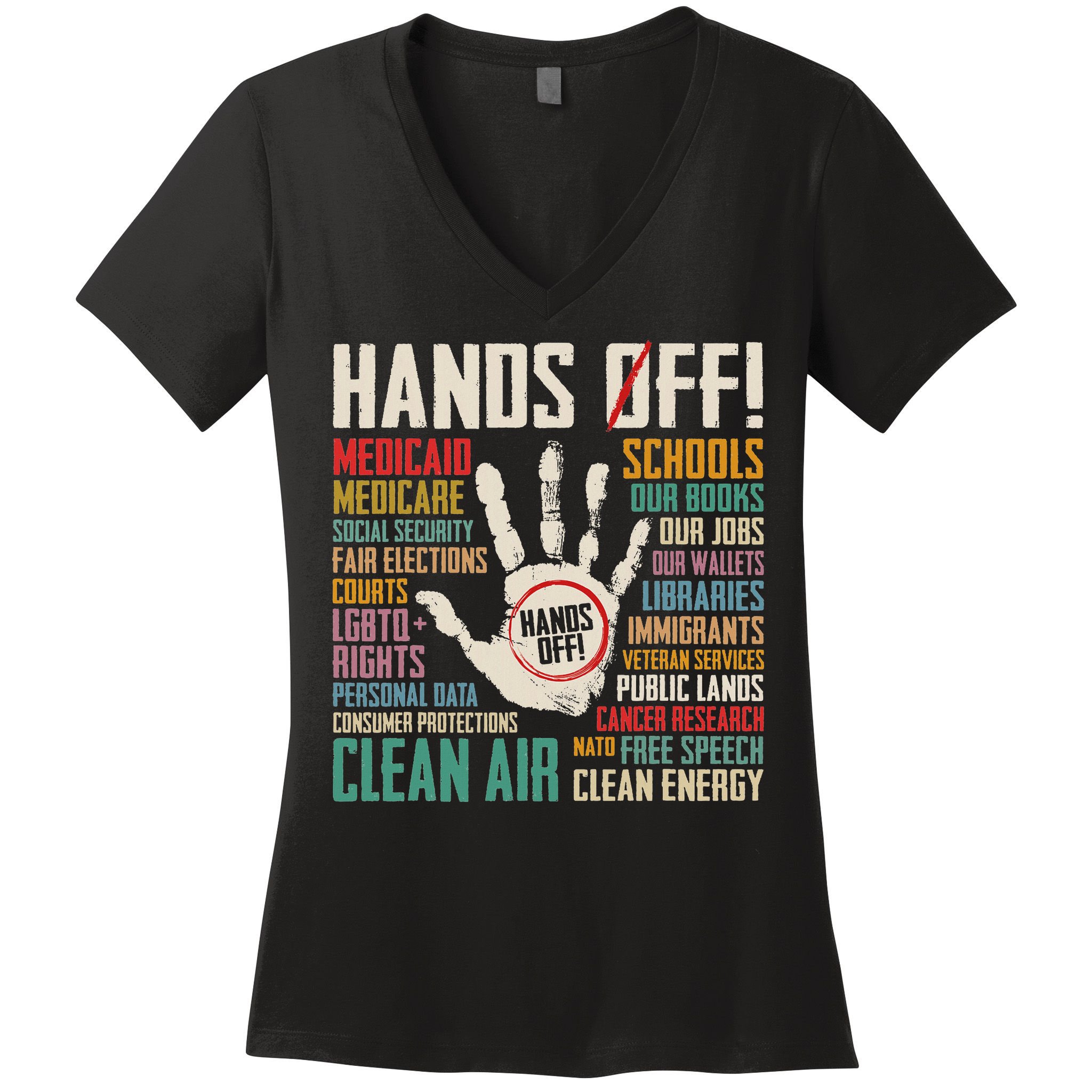Retro Hands Off Protest Social Security And Medicare Protest Women's V-Neck T-Shirt
