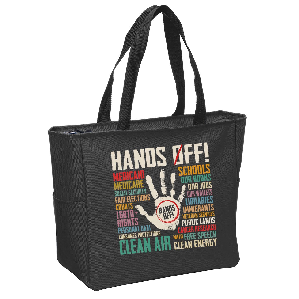 Retro Hands Off Protest Social Security And Medicare Protest Zip Tote Bag
