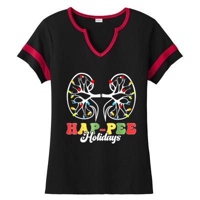 Retro Hap Pee Holidays Christmas Dialysis Nurse Kidney Xmas Ladies Halftime Notch Neck Tee