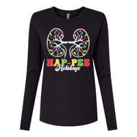 Retro Hap Pee Holidays Christmas Dialysis Nurse Kidney Xmas Womens Cotton Relaxed Long Sleeve T-Shirt