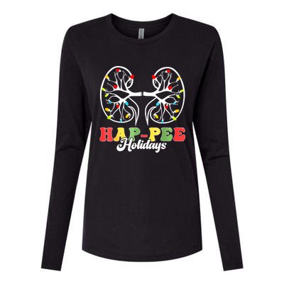 Retro Hap Pee Holidays Christmas Dialysis Nurse Kidney Xmas Womens Cotton Relaxed Long Sleeve T-Shirt