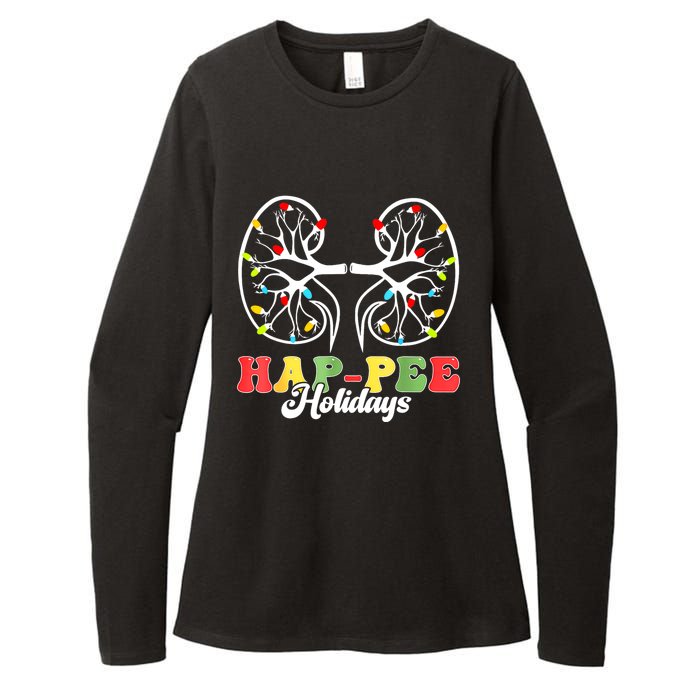 Retro Hap Pee Holidays Christmas Dialysis Nurse Kidney Xmas Womens CVC Long Sleeve Shirt