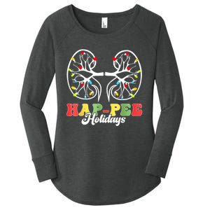 Retro Hap Pee Holidays Christmas Dialysis Nurse Kidney Xmas Women's Perfect Tri Tunic Long Sleeve Shirt