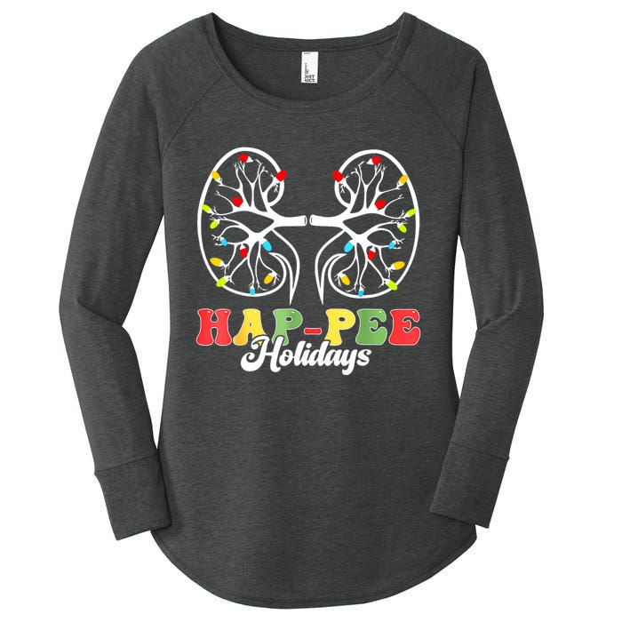 Retro Hap Pee Holidays Christmas Dialysis Nurse Kidney Xmas Women's Perfect Tri Tunic Long Sleeve Shirt