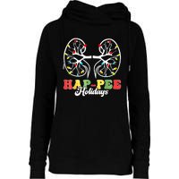 Retro Hap Pee Holidays Christmas Dialysis Nurse Kidney Xmas Womens Funnel Neck Pullover Hood