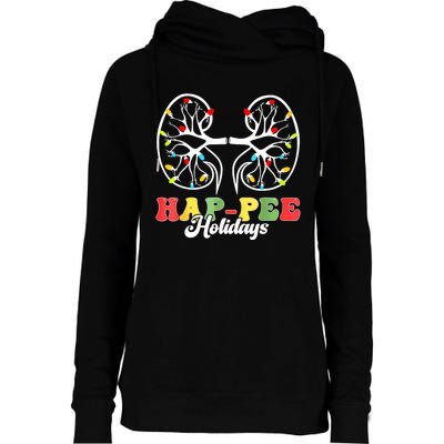 Retro Hap Pee Holidays Christmas Dialysis Nurse Kidney Xmas Womens Funnel Neck Pullover Hood