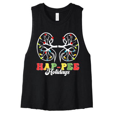 Retro Hap Pee Holidays Christmas Dialysis Nurse Kidney Xmas Women's Racerback Cropped Tank