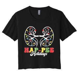 Retro Hap Pee Holidays Christmas Dialysis Nurse Kidney Xmas Women's Crop Top Tee