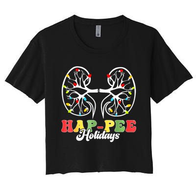 Retro Hap Pee Holidays Christmas Dialysis Nurse Kidney Xmas Women's Crop Top Tee