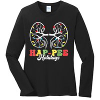 Retro Hap Pee Holidays Christmas Dialysis Nurse Kidney Xmas Ladies Long Sleeve Shirt