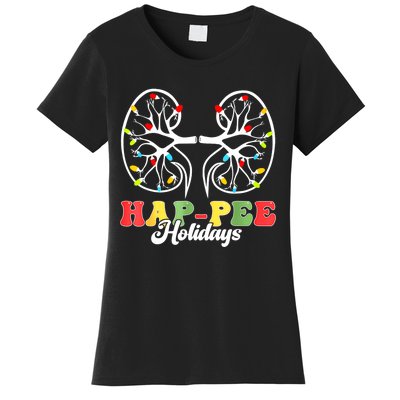 Retro Hap Pee Holidays Christmas Dialysis Nurse Kidney Xmas Women's T-Shirt