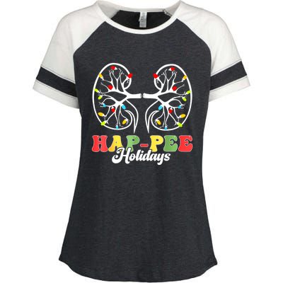 Retro Hap Pee Holidays Christmas Dialysis Nurse Kidney Xmas Enza Ladies Jersey Colorblock Tee