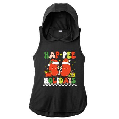 Retro Hap Pee Holidays Christmas Dialysis Nurse Kidney Nurse Ladies PosiCharge Tri-Blend Wicking Draft Hoodie Tank