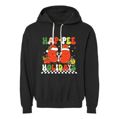 Retro Hap Pee Holidays Christmas Dialysis Nurse Kidney Nurse Garment-Dyed Fleece Hoodie