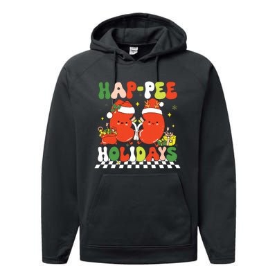 Retro Hap Pee Holidays Christmas Dialysis Nurse Kidney Nurse Performance Fleece Hoodie