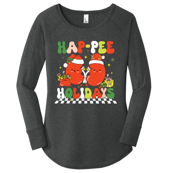 Retro Hap Pee Holidays Christmas Dialysis Nurse Kidney Nurse Women's Perfect Tri Tunic Long Sleeve Shirt