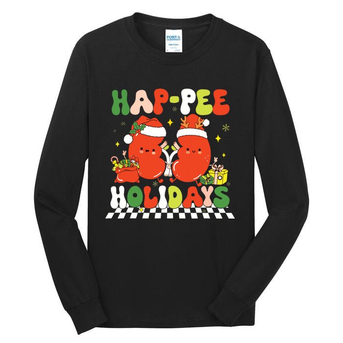 Retro Hap Pee Holidays Christmas Dialysis Nurse Kidney Nurse Tall Long Sleeve T-Shirt