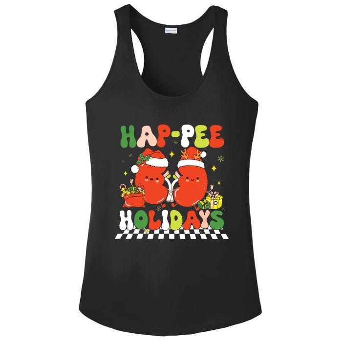 Retro Hap Pee Holidays Christmas Dialysis Nurse Kidney Nurse Ladies PosiCharge Competitor Racerback Tank