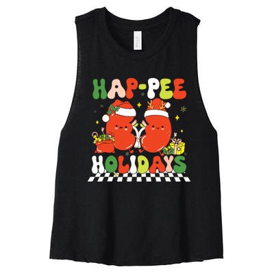 Retro Hap Pee Holidays Christmas Dialysis Nurse Kidney Nurse Women's Racerback Cropped Tank