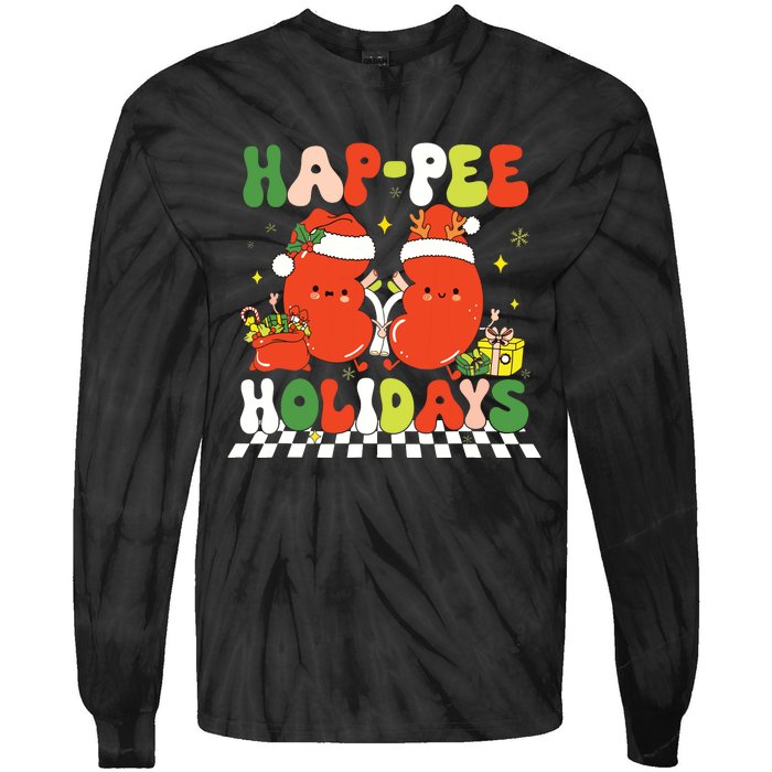 Retro Hap Pee Holidays Christmas Dialysis Nurse Kidney Nurse Tie-Dye Long Sleeve Shirt