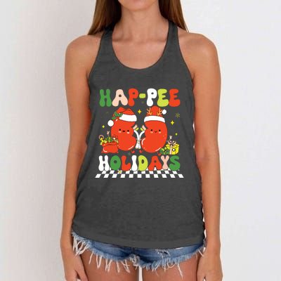 Retro Hap Pee Holidays Christmas Dialysis Nurse Kidney Nurse Women's Knotted Racerback Tank