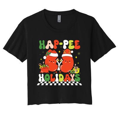 Retro Hap Pee Holidays Christmas Dialysis Nurse Kidney Nurse Women's Crop Top Tee