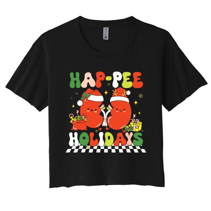 Retro Hap Pee Holidays Christmas Dialysis Nurse Kidney Nurse Women's Crop Top Tee