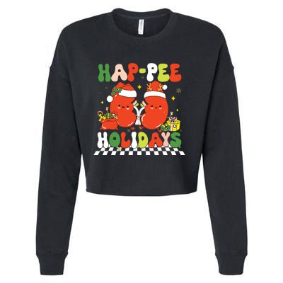 Retro Hap Pee Holidays Christmas Dialysis Nurse Kidney Nurse Cropped Pullover Crew