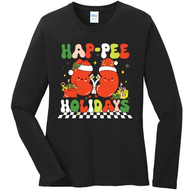 Retro Hap Pee Holidays Christmas Dialysis Nurse Kidney Nurse Ladies Long Sleeve Shirt