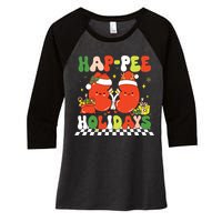 Retro Hap Pee Holidays Christmas Dialysis Nurse Kidney Nurse Women's Tri-Blend 3/4-Sleeve Raglan Shirt