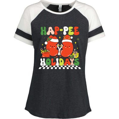 Retro Hap Pee Holidays Christmas Dialysis Nurse Kidney Nurse Enza Ladies Jersey Colorblock Tee